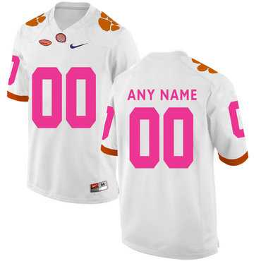 Men%27s Clemson Tigers White Customized Breast Cancer Awareness College Football Jersey